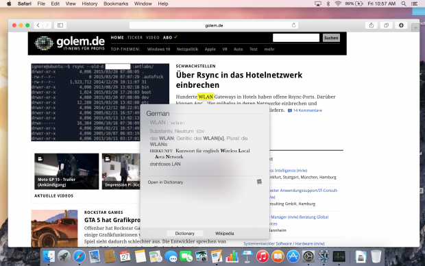 Das Durchdrücken in Safari zeigt Wörterbucheinträge... (Screenshot: Golem.de)